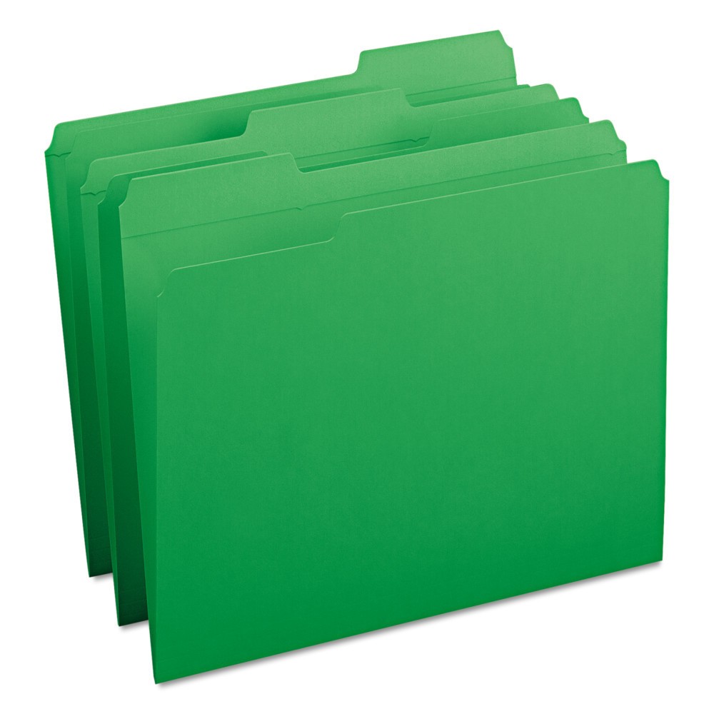 Smead File Folders, 1/3 Cut, Reinforced Top Tab, Letter, Green, 100/Box