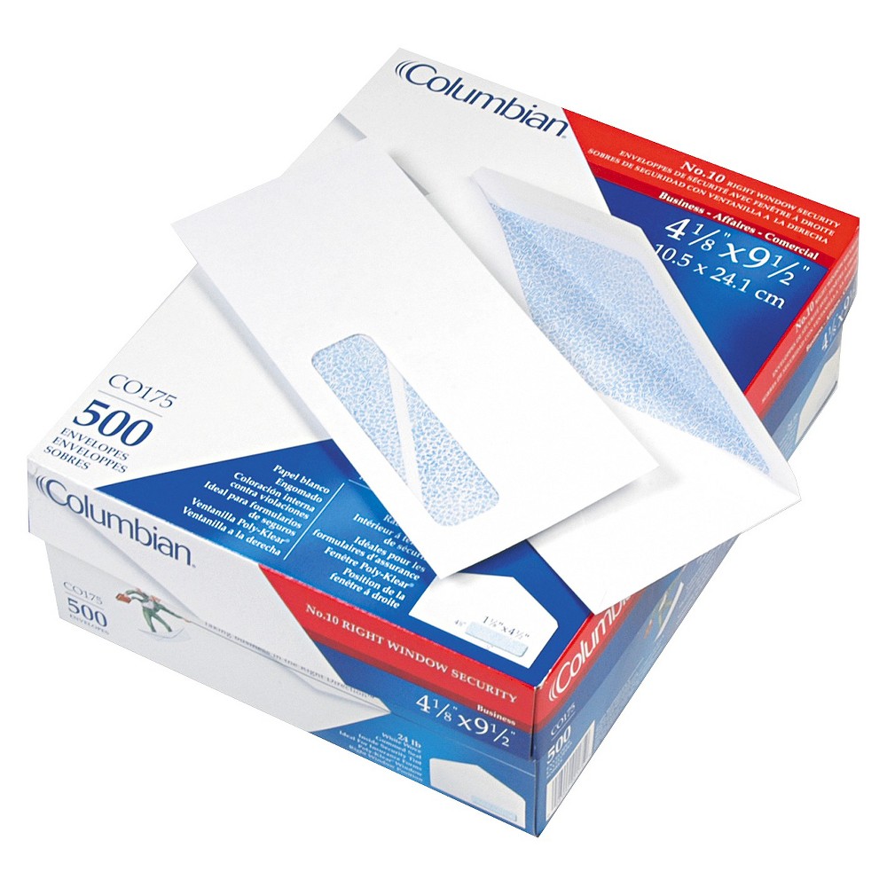 Columbian Poly-Klear Insurance Form Envelopes, #10, White, 500/Box