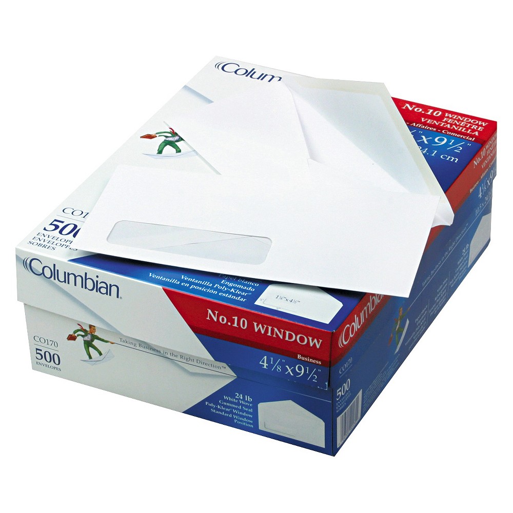 Columbian Poly-Klear Single Window Envelopes, #10, White, 500/Box