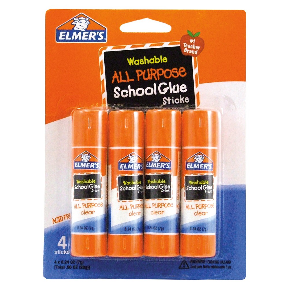 Elmers Washable All Purpose School Glue Sticks, 4ct, Orange/Clear
