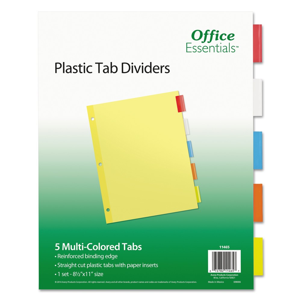 Avery Office Essentials Insertable Tab Index Divider Set, Letter, Assorted, 5/Set, Multi-Colored
