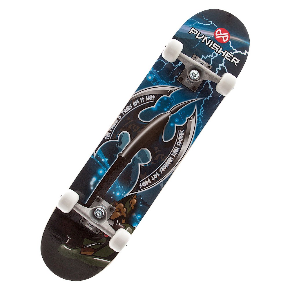 Punisher Skateboards Warrior 31.5 Blue Skateboard, Silver