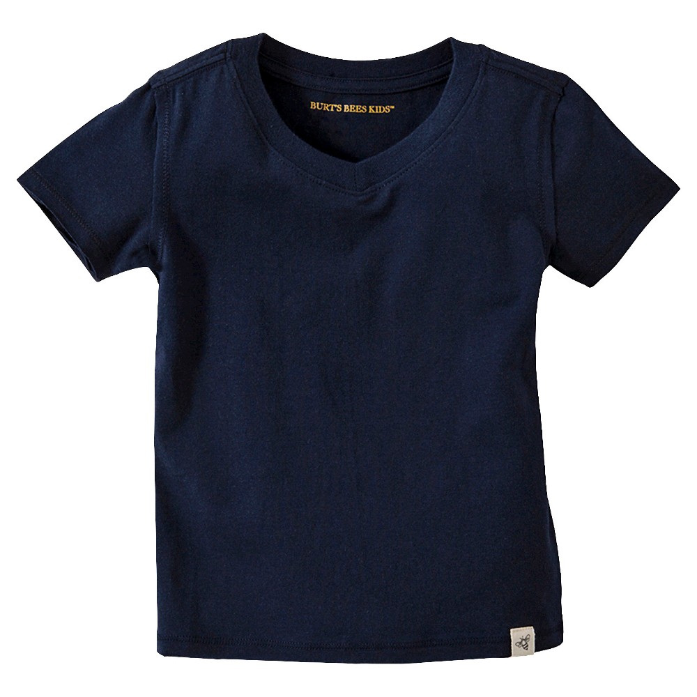 Burts Bees Baby Infant Boy Solid Short Sleeve Reverse Seam V-Neck T-Shirt - Midnight (Black) 18 M
