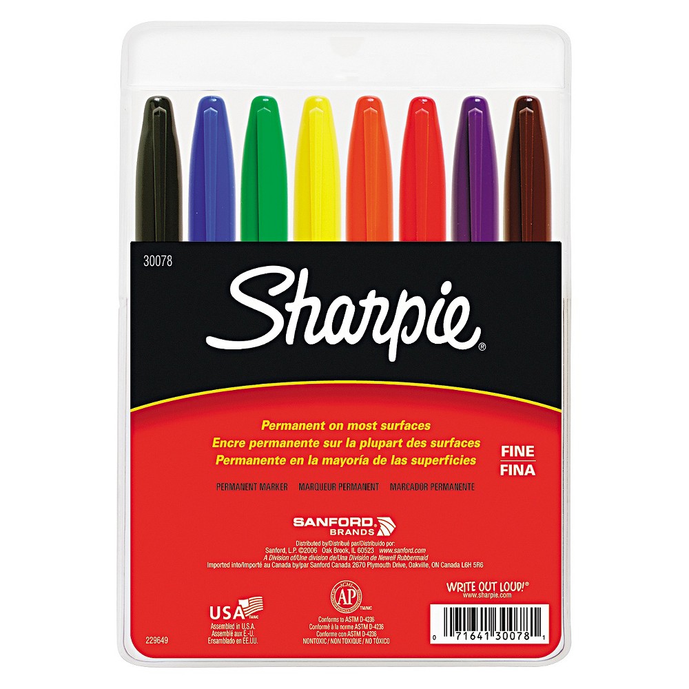 Sharpie Permanent Markers, Fine Point, Assorted, 8/Set, Mult- Colored