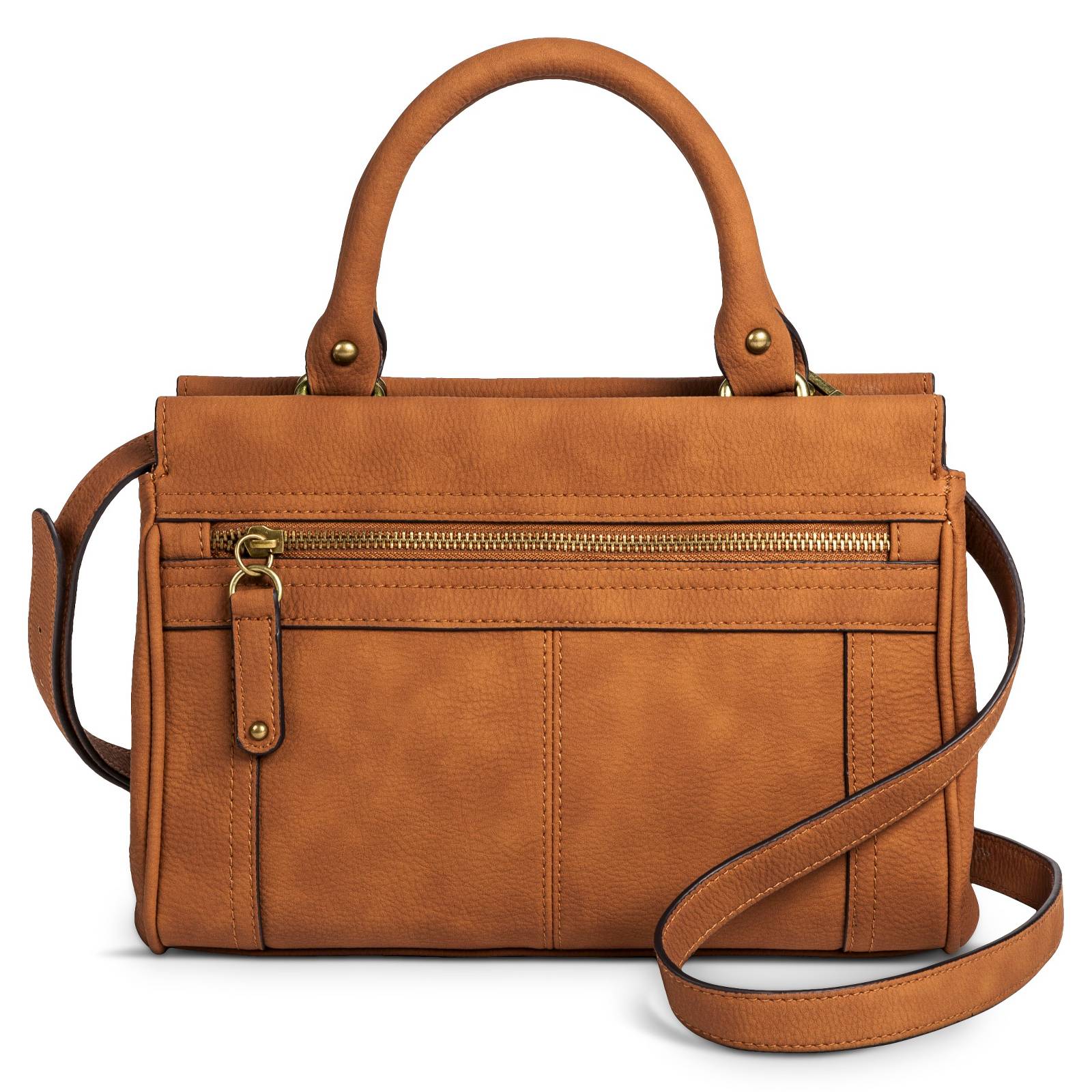 Women's Solid Satchel Faux Leather Handbag with Zipper Pockets - Merona ...