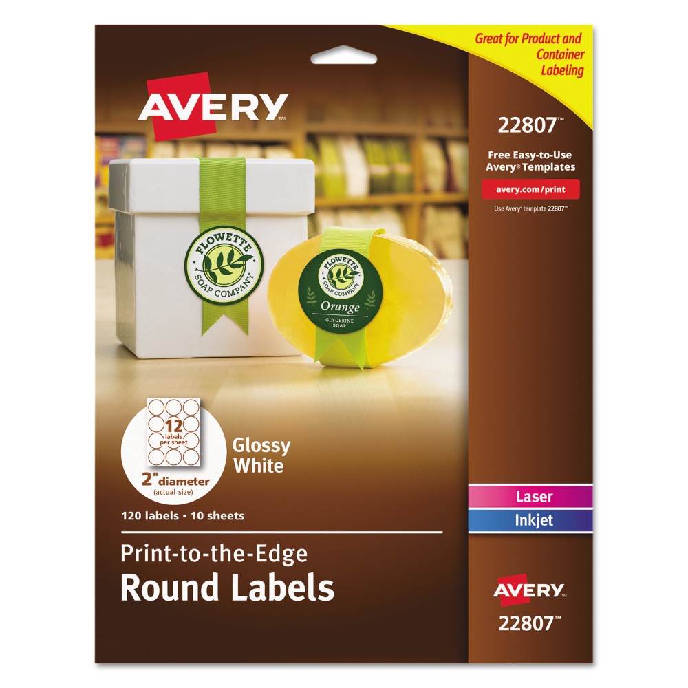 Avery Round True Print Labels 2 White 120ct