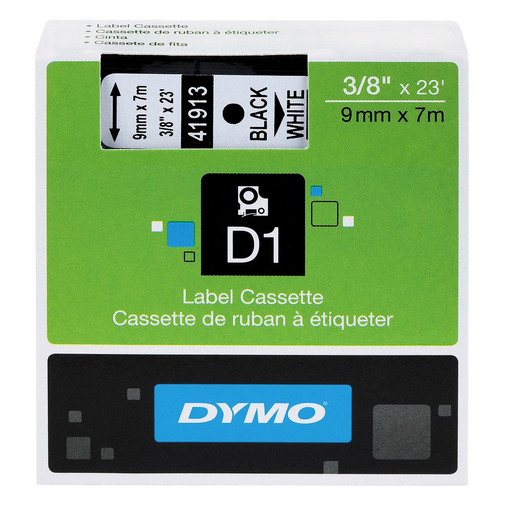 Dymo D1 Standard Tape Cartridge for Dymo Label Makers, 3/8in x 23ft, Black on White