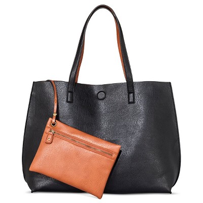 Under One Sky Womens Faux Leather Reversible Tote Handbag with Zipper  Pocket and Removable Wristlet - Black/Cognac – Target Inventory Checker –  BrickSeek