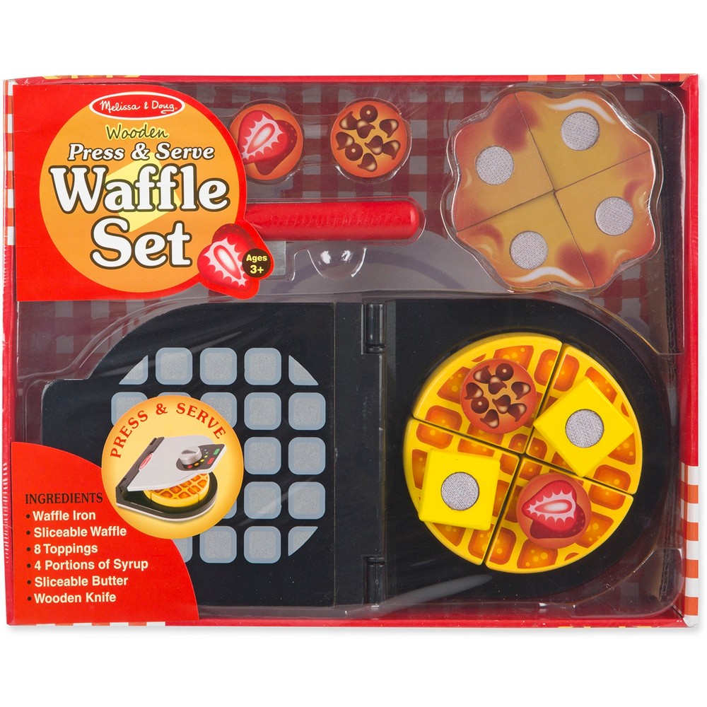 Melissa & Doug Press and Serve Wooden Waffle Set (23pc) - Play Food and Kitchen Accessories
