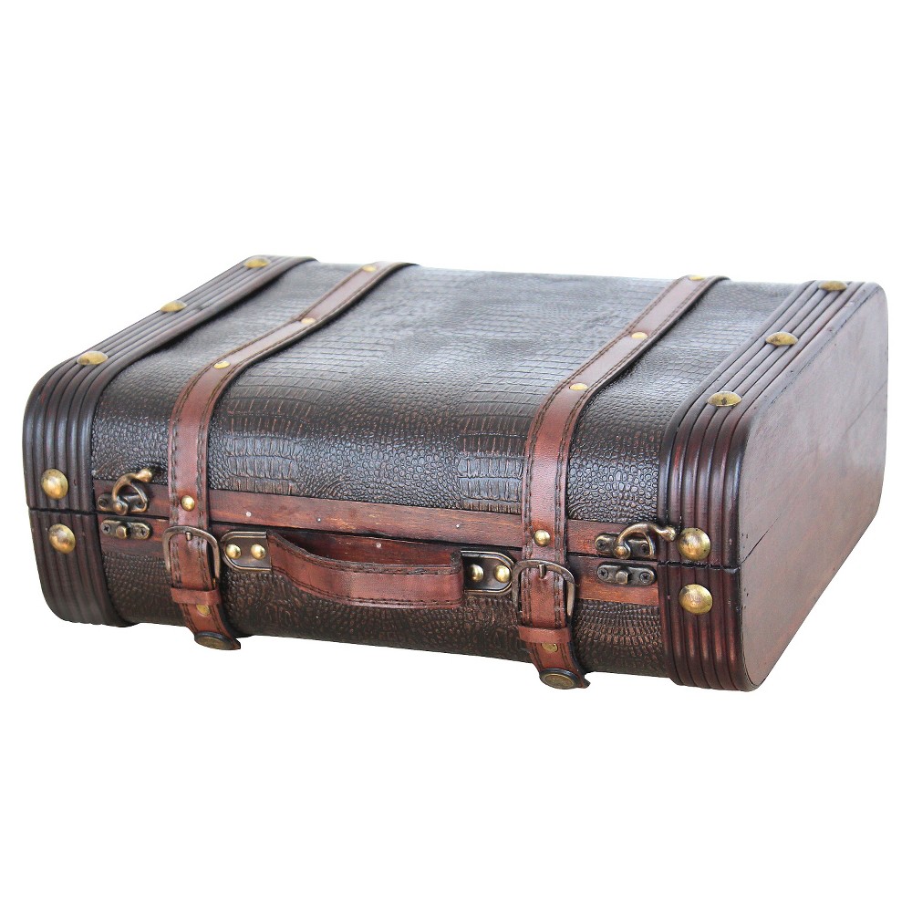 UPC 651355030091 product image for Storage Chest: Decorative Wooden Leather Suitcase | upcitemdb.com