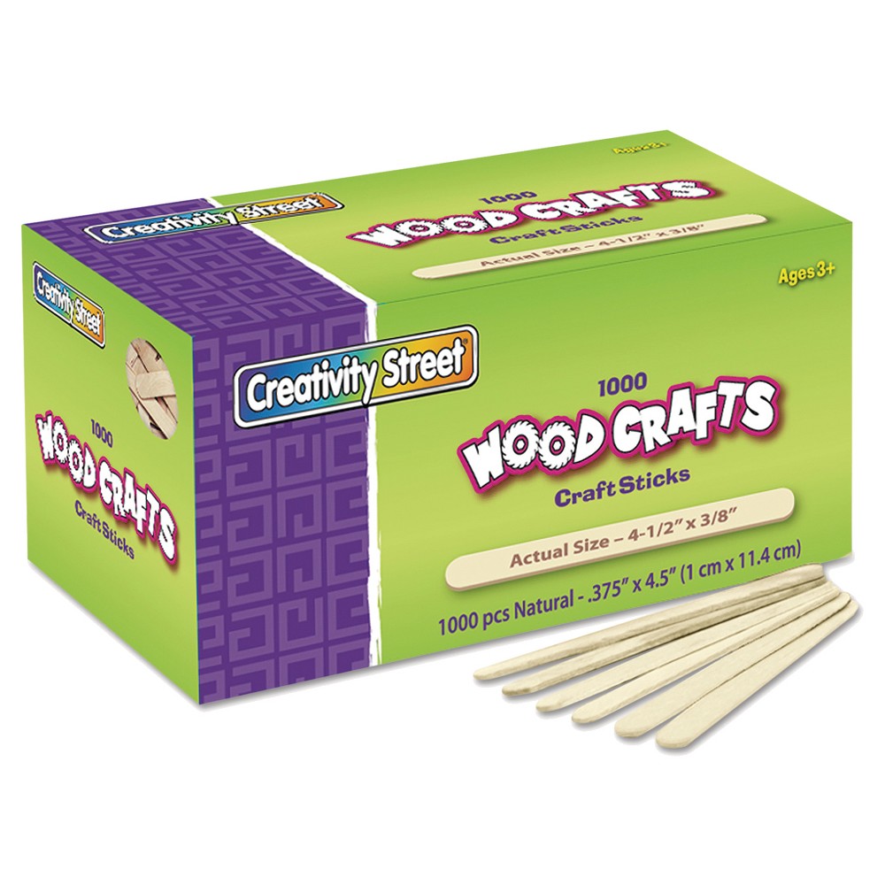 Chenille Kraft Natural Wood Craft Sticks, 4 1/2 x 3/8 - 1000 Per Box, Natural/Wood