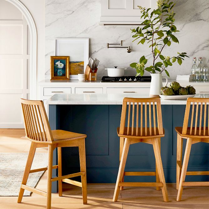 Farmhouse Kitchen Island Set with Drop Leaf and Drawers, Dining Table Set with 2 Stools Red Barrel Studio Base Finish: Blue