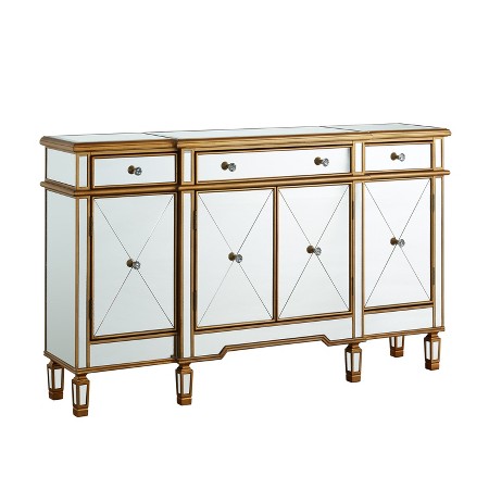Console 3 Drawers 4 Doors Gold and Mirrored