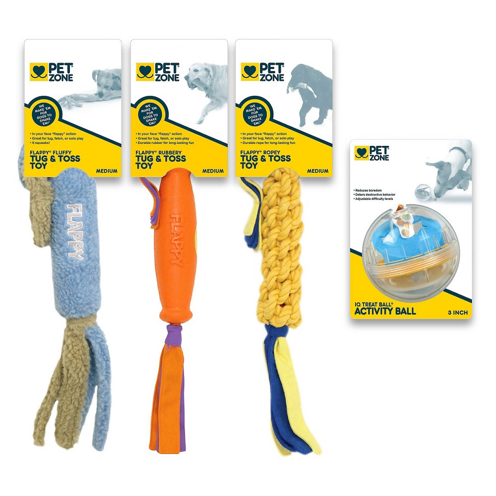 Pet Zone Interactive Medium Dog Toys - 4 Pack, Multi-Colored