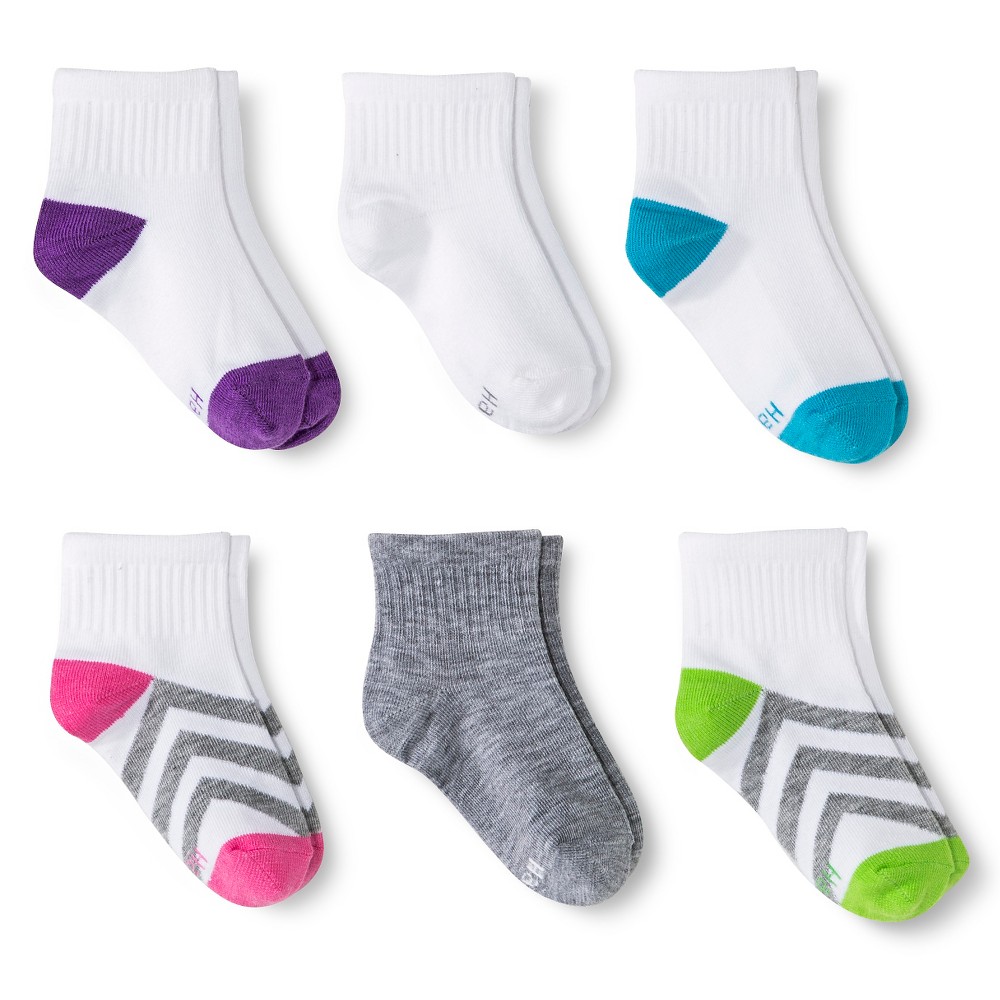 Girls Hanes 6-Pack Ankle Athletic Socks - Multicolored L