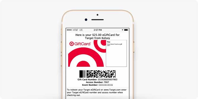 Target e gift hot sale card in store