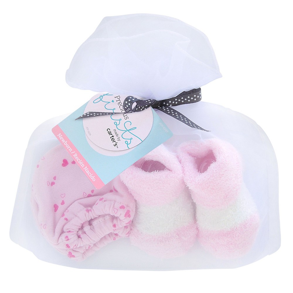 Baby Girls Hearts Mittens/Bootie Set - Just One You Made by Carters Pink/White