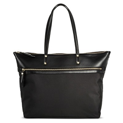 Women's Solid Nylon Work Tote with Faux Leather Trim Black - Merona ...
