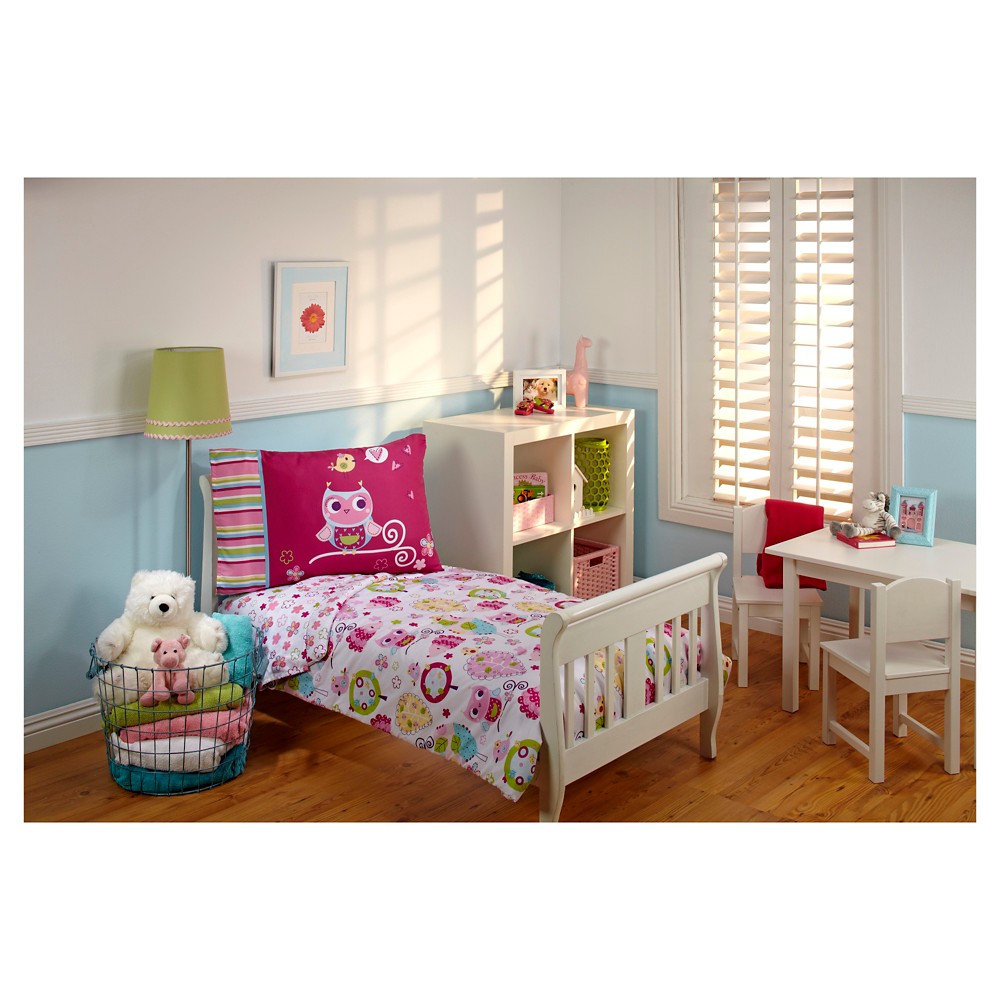 NoJo Toddler 4pc Bedding Set - Everything Kids - Hoot Hoot, Pink