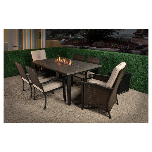 Bond Campbell 7Piece Faux Wood Fire Patio Dining Set dealepic