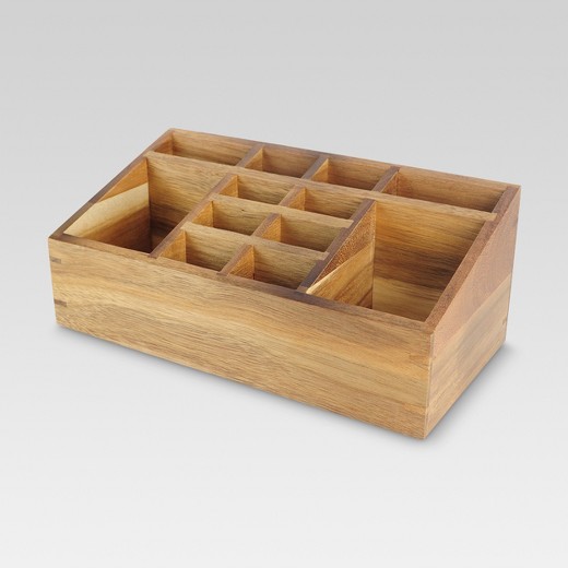 Wooden 12 Compartment Vanity Organizer with Strip Threshold