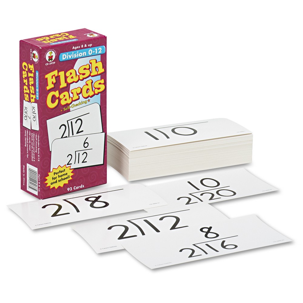 Carson-Dellosa Publishing Flash Cards, Division Facts 0-12, 3w x 6h, 93/Pack, Multi-Colored