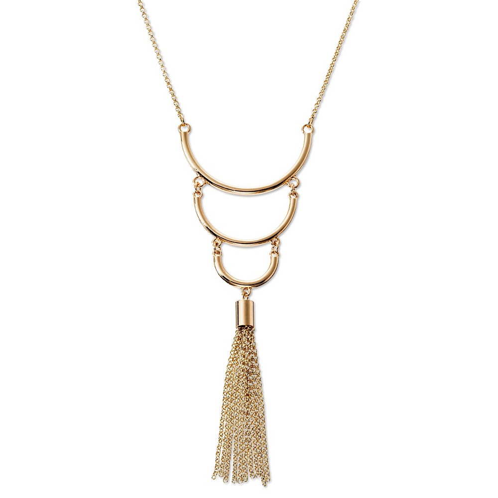Womens 3 Bars Long Necklace with Tassel - Gold (31.5)