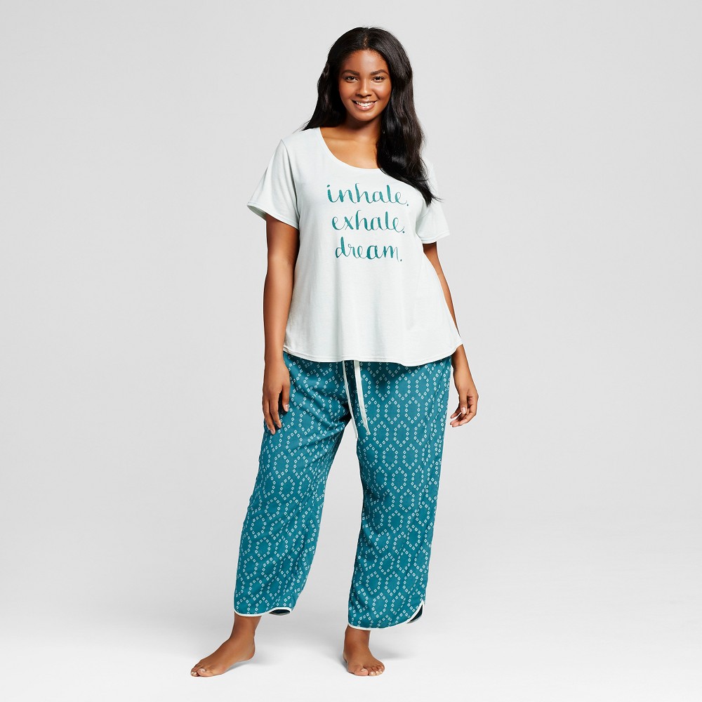 Womens Plus Size Sleepwear Textured Knit Pajama Set - Green 4X