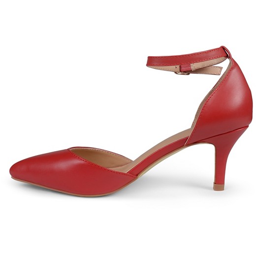 Women's Journee Collection Pointed Toe Matte Ankle Strap Kitten Heel