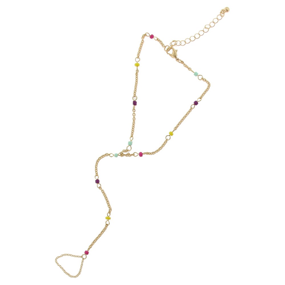 Womens Toe-to-Ankle Anklet with Colored Beads- Gold