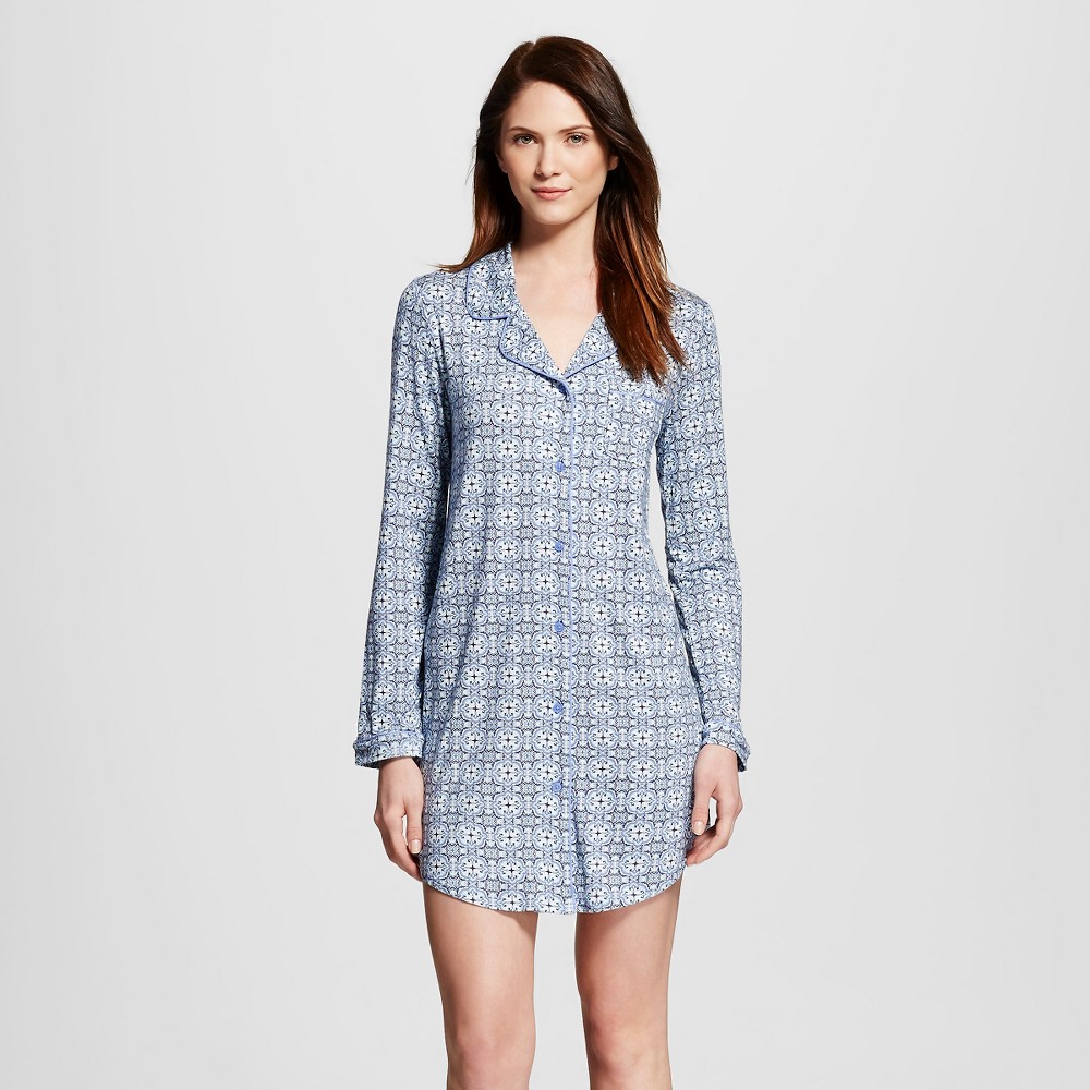 Womens Sleepwear Fluid Knit Sleep Shirt - Blue Print Xxl