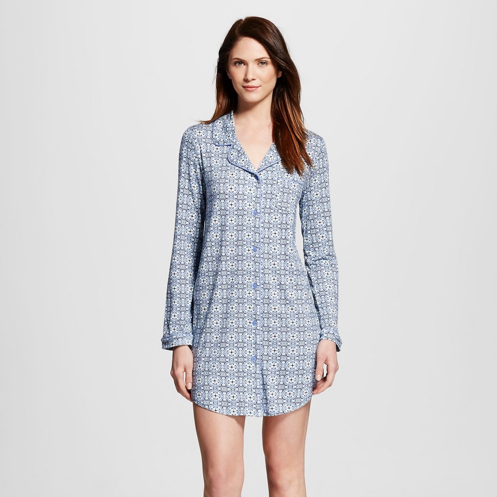 Womens Sleepwear Fluid Knit Sleep Shirt - Blue Print Xxl