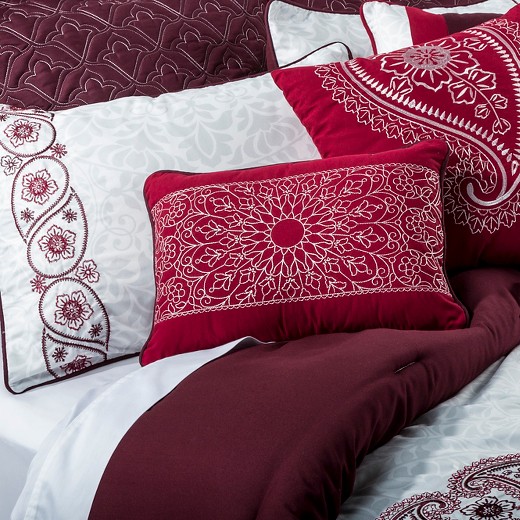 Saundra Embroidered Paisley Bed Set King 10 Piece - Red ...