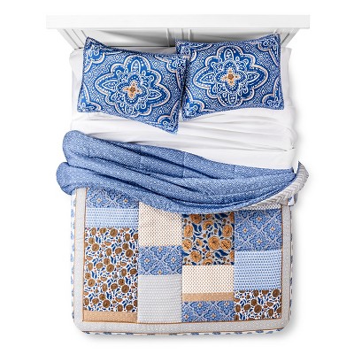 Navy Tan Patchwork Comforter Set Full Queen Xhilaration