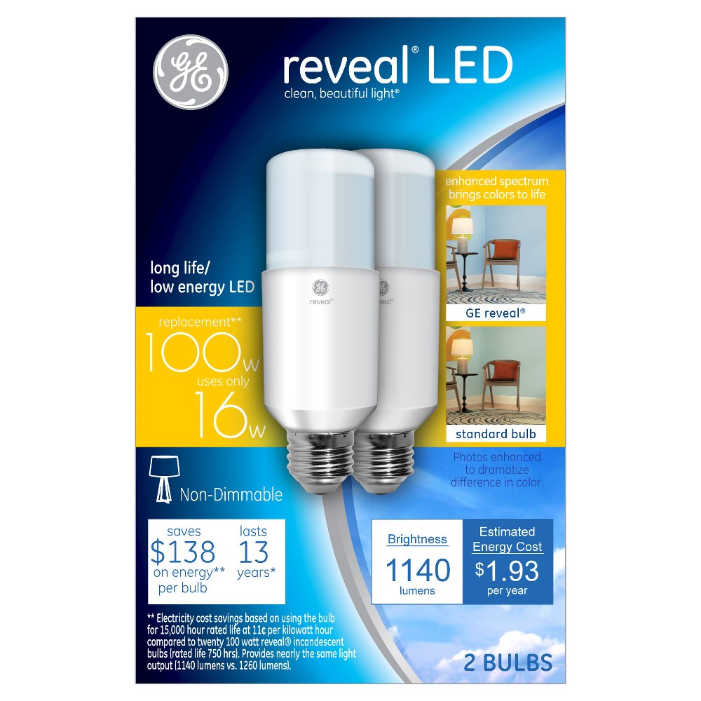 UPC 043168364775 product image for GE LED 100W Reveal LED Bright Stik 2pk | upcitemdb.com