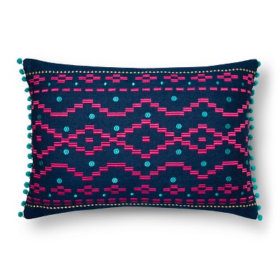 Navy Denim Embroidered Throw Pillow - Xhilaration : Target
