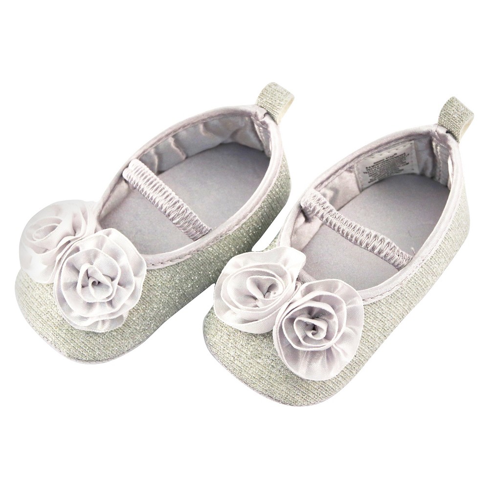 Rising Star Baby Girls Rosette Mary Jane Shoes - Silver 6-9M, Size: 6-9 M