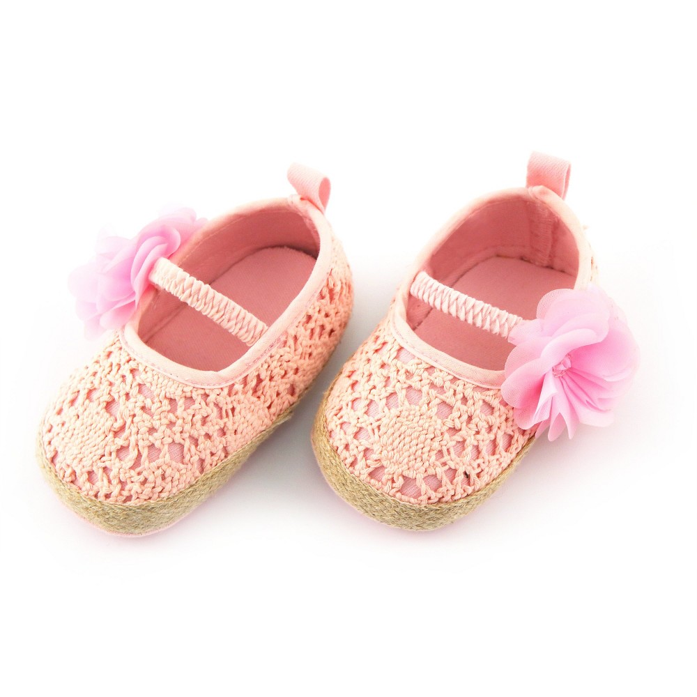 Rising Star Baby Girls Flower Crochet Espadrille Crib Shoes - Pink 9-12M, Size: 9-12 M