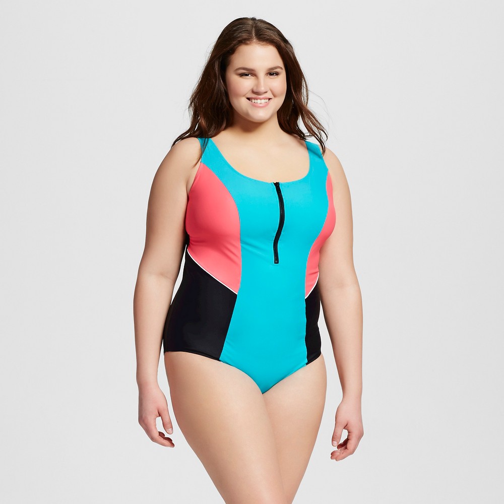 Women's Plus Size One Piece Swimsuits Turquoise X - Costa Del Sol, Blue