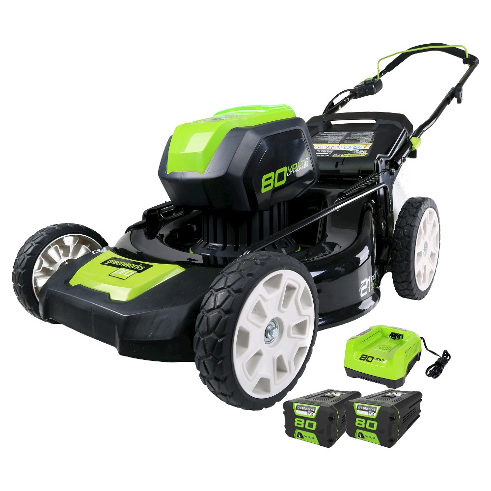 Greenworks Pro 21 Lawn Mower - 2Ah Batteries and Charger Included, Green