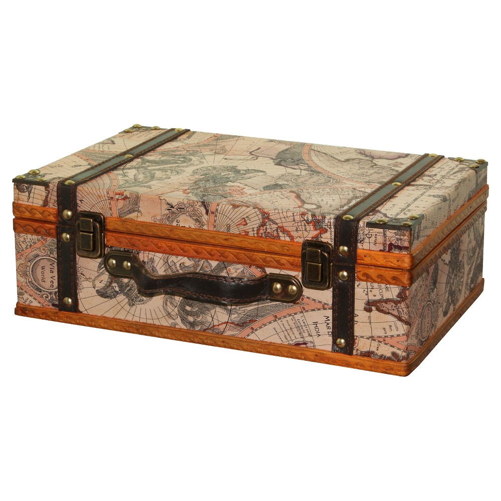 Storage Chests/Suitcase Antique Map - Quickway Imports, Taupe Brown