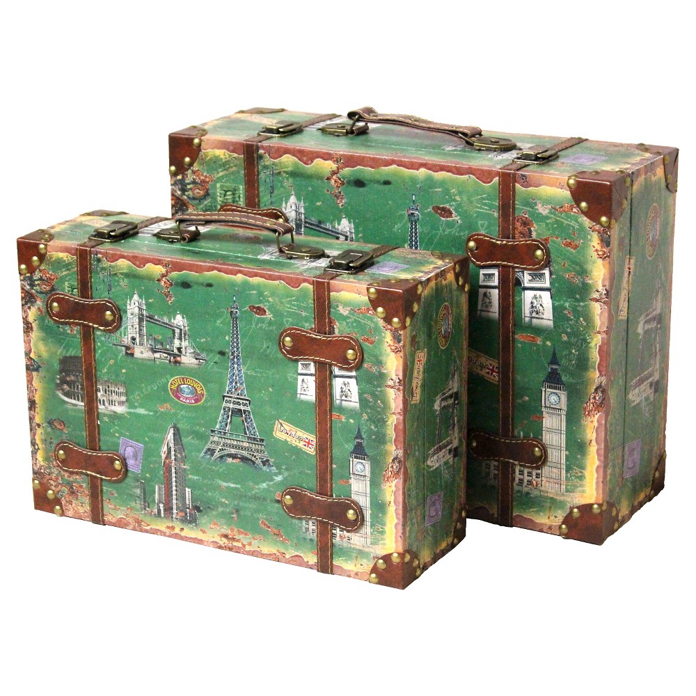 European Storage Chests/Luggage Vintage Green (Set of 2) - Quickway Imports
