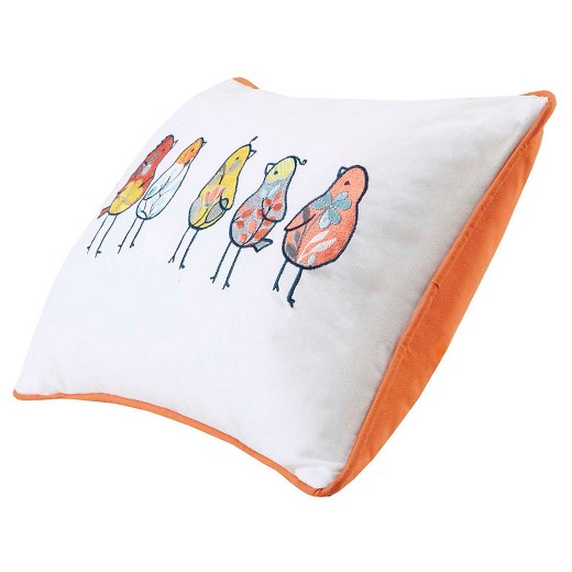 Yellow Chickas Birds Embroidered Cotton Oblong Throw Pillow - (14x20