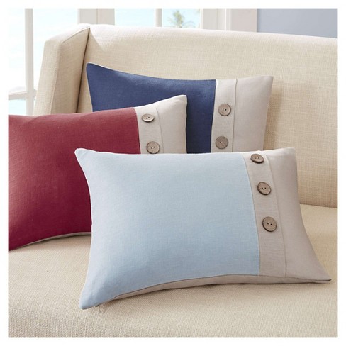 Red/Linen 3 Button Oblong Throw Pillow (14
