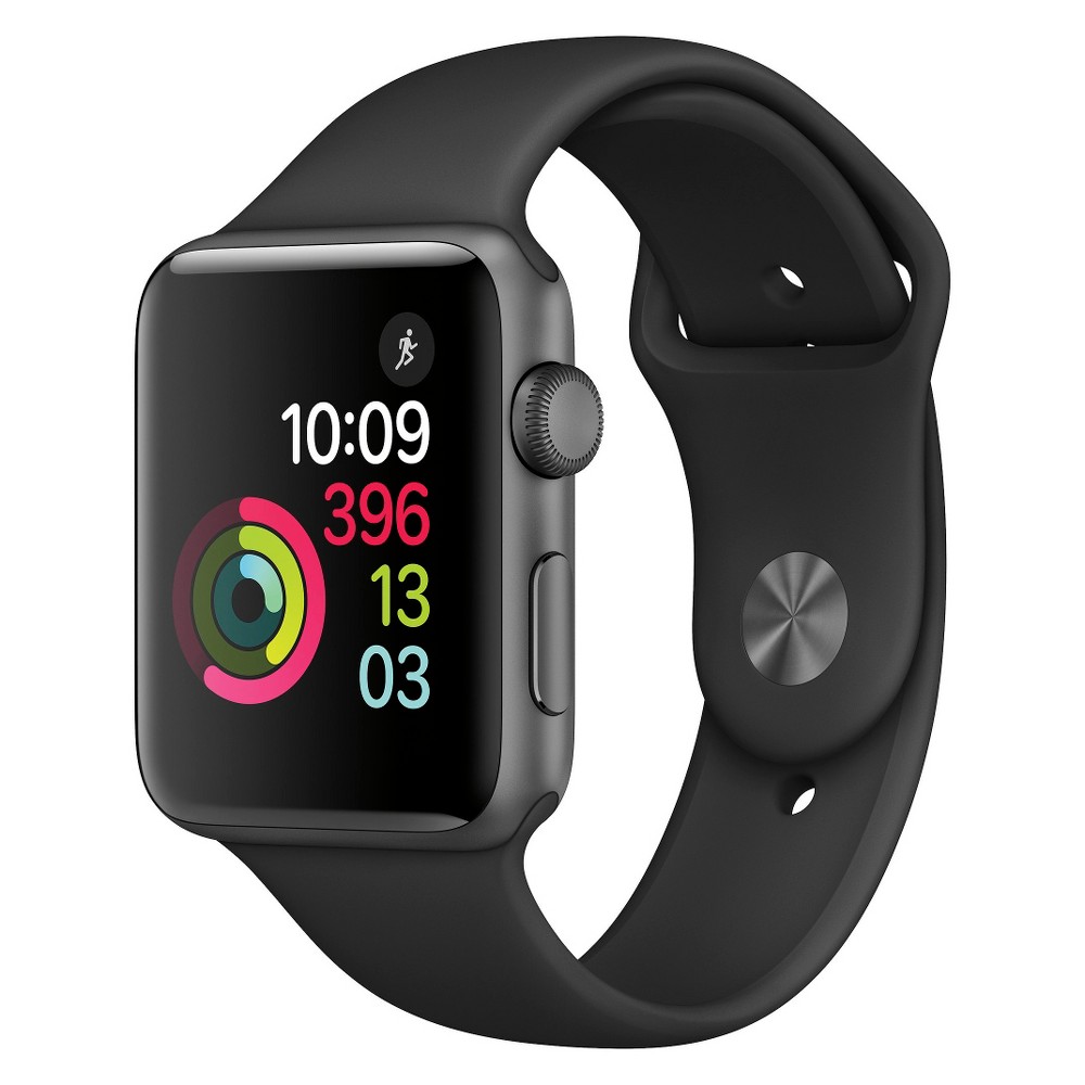 UPC 190198211545 product image for Apple Watch Series 2 42mm Space Gray Aluminum Case with Black Sport Band, Blue | upcitemdb.com