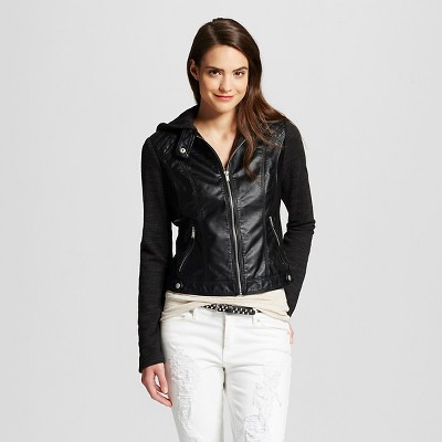 Womens Faux Leather Jacket With Knit Sleeves – Black – M – Xhilaration ...