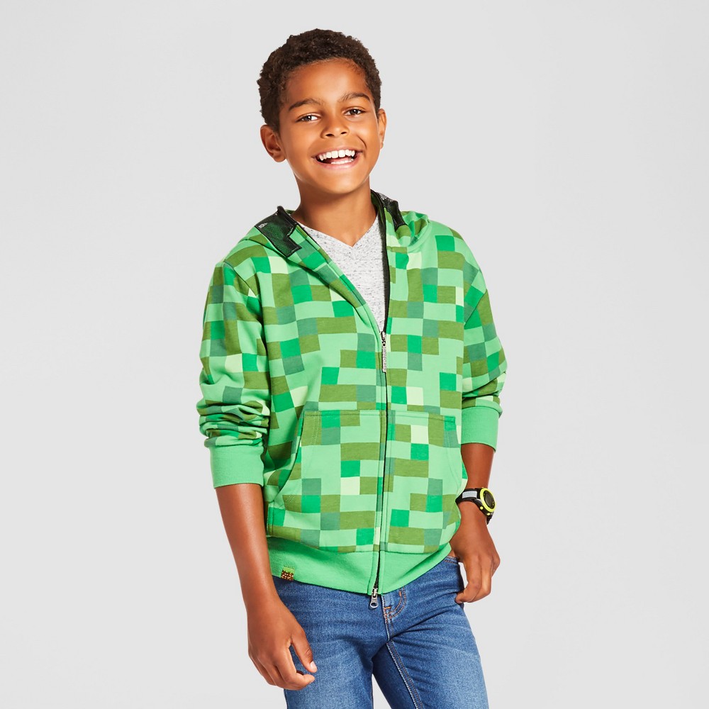 Minecraft Boys Creeper Hooded Sweatshirt Green - S