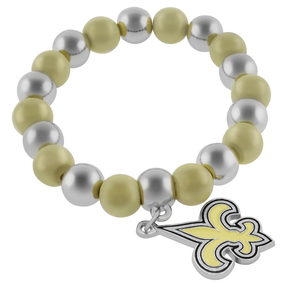 Womens NFL Base Metal Beaded Sports Team Logo Stretch Bracelet - Saints (8), Tan