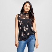 Women's Ruffle Neck Shell Black Floral M - Who What WearÃ¢Â¢