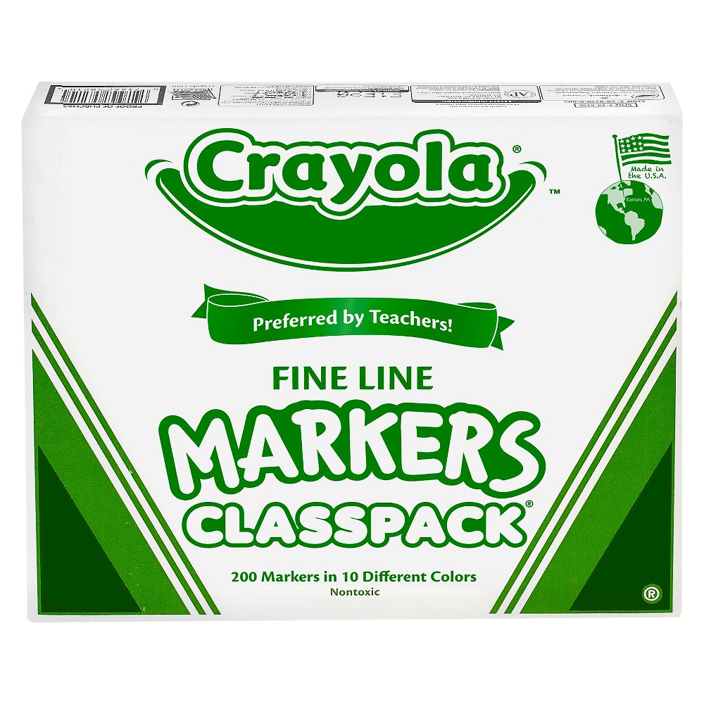 Crayola Classpack Non-Washable Markers, Fine, Assorted Colors, 200/Pack  (58-8210)